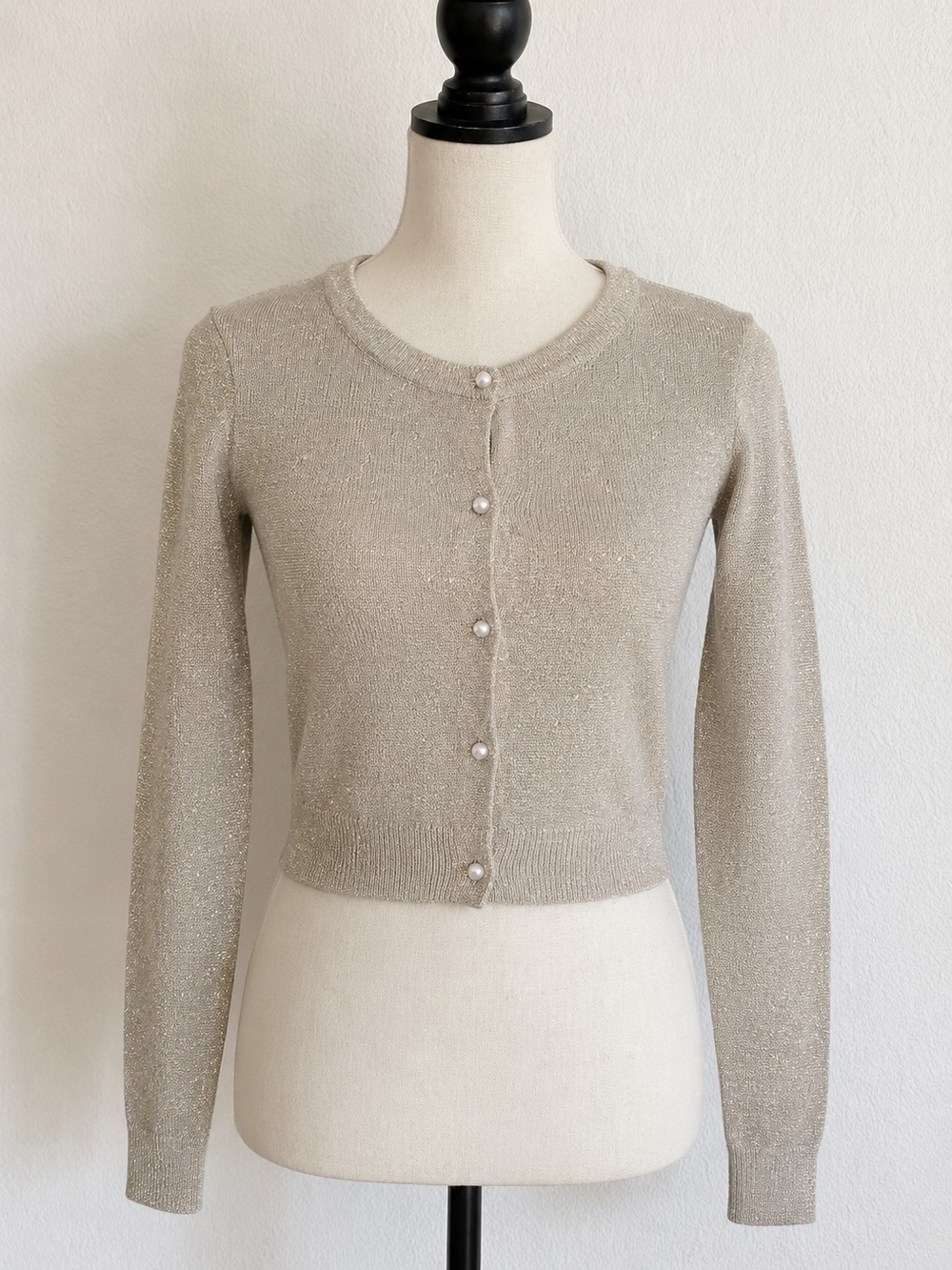 Sparkle Pearl-Button Crop Cardigan - Gold